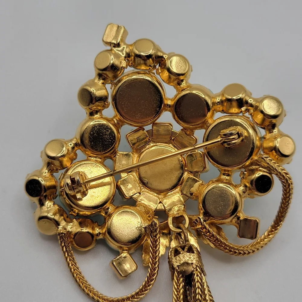 VTG Faux Turquoise & Clear Rhinestones Tassel Brooch | Juliana? Schreiner? - Picture 8 of 10